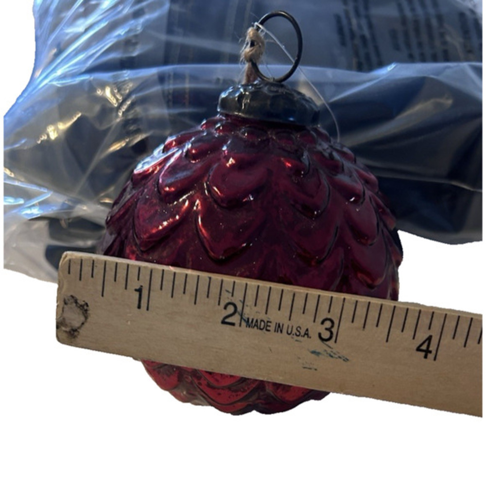 NWT Pottery Barn Red Oversized Embossed Sphere‎ Red Ball Ornament Mercury Glass - Picture 5 of 6